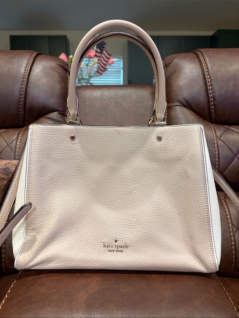 kate spade Pebbled Leather Satchel in Pale Pink/light sand Trim, gold hardware - Picture 1 of 12